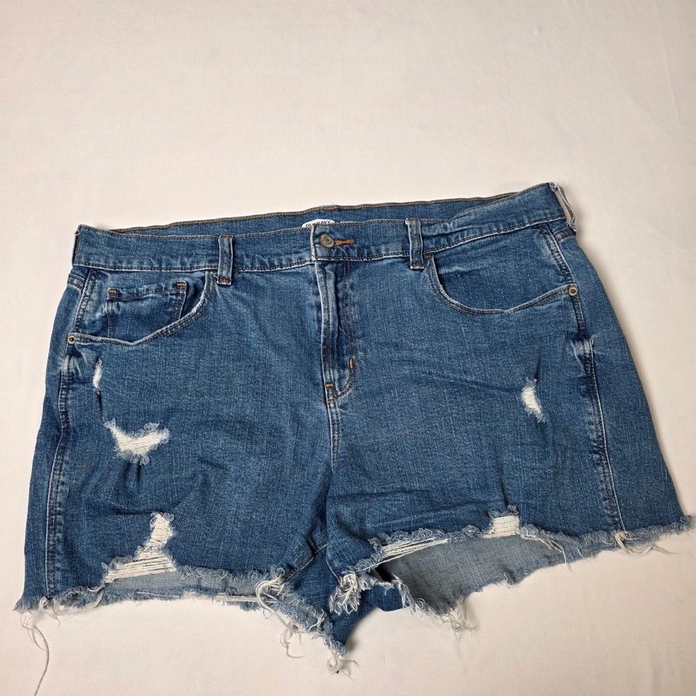 Old Navy Boyfriend Jean Shorts Womens 16 Blue Distressed Cutoff Medium Wash